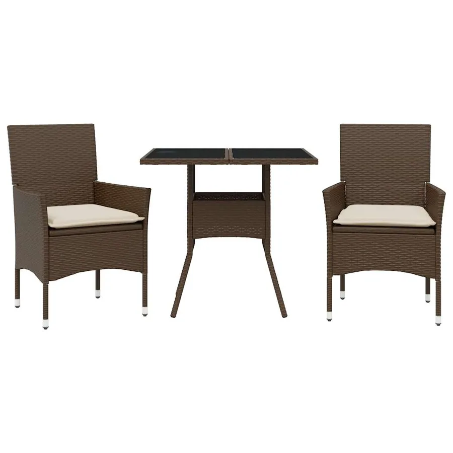 Ensemble à manger de jardin et coussins 3pcs marron rotin verre - 2