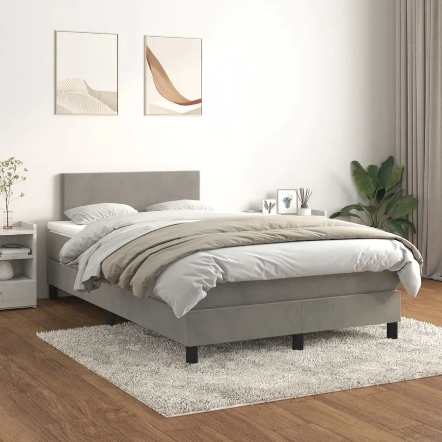Sommier à lattes de lit et matelas gris clair 120x190cm velours - 3