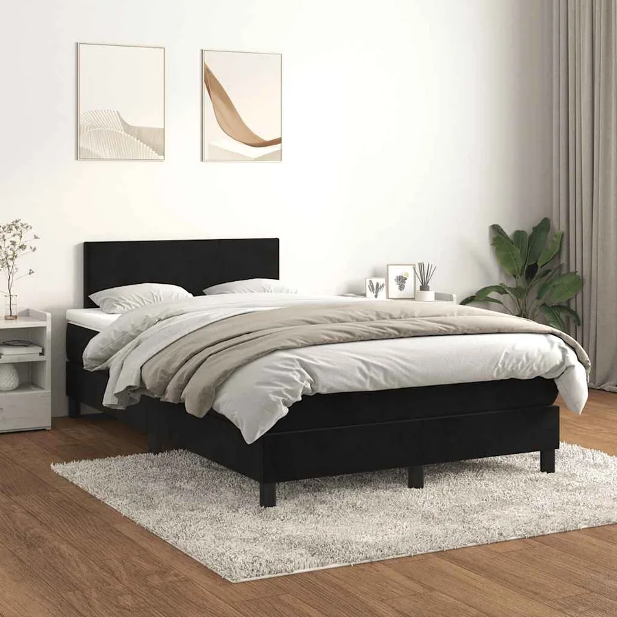 Sommier à lattes de lit avec matelas noir 120x190 cm velours - 3