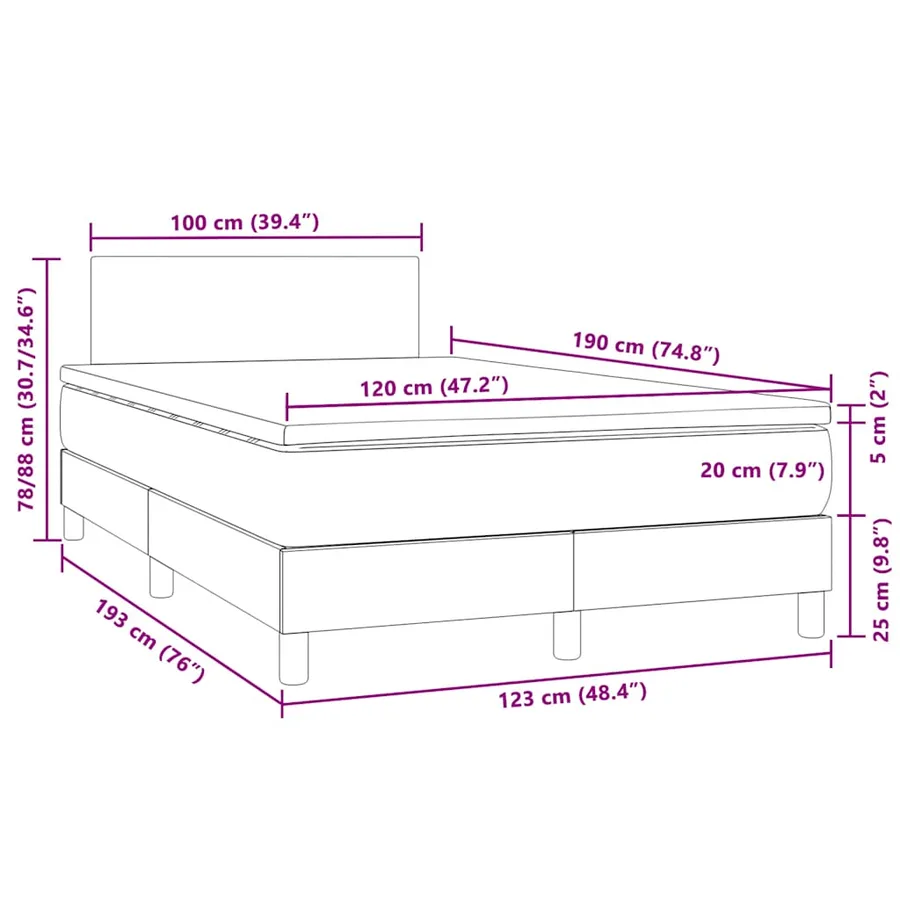 Sommier à lattes de lit avec matelas LED gris foncé 120x190 cm - 11
