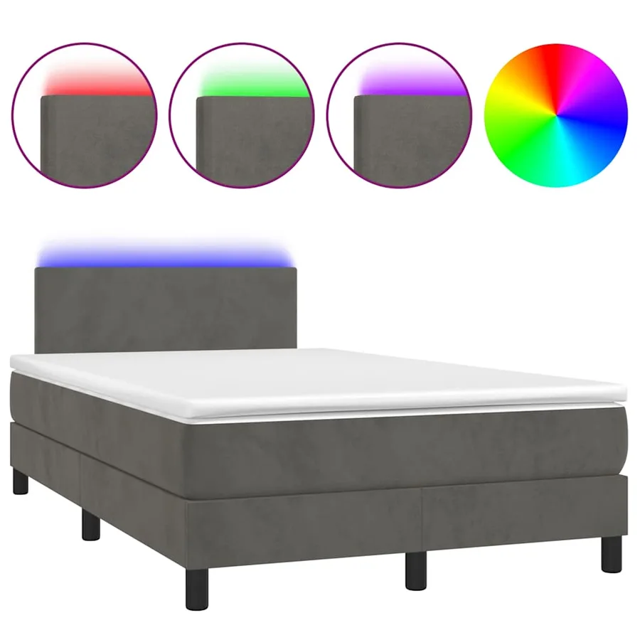 Sommier à lattes de lit avec matelas LED gris foncé 120x190 cm - 2
