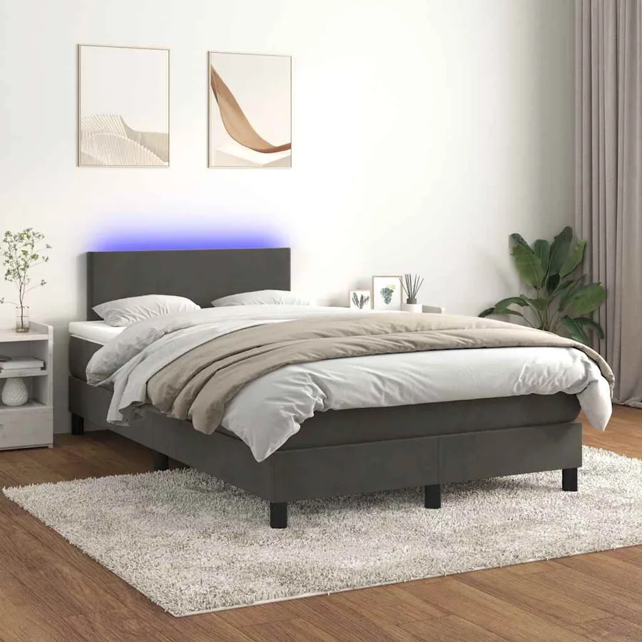 Sommier à lattes de lit avec matelas LED gris foncé 120x190 cm - 5