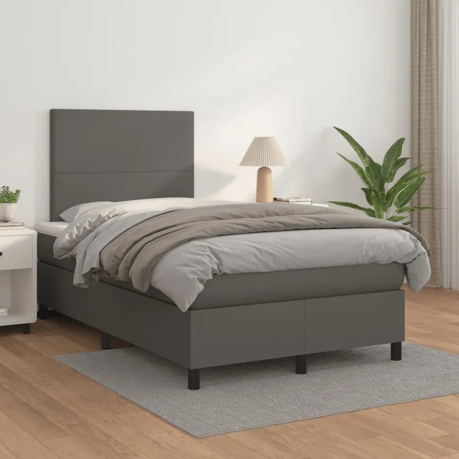 Sommier à lattes de lit avec matelas gris 120x190 cm similicuir - 3