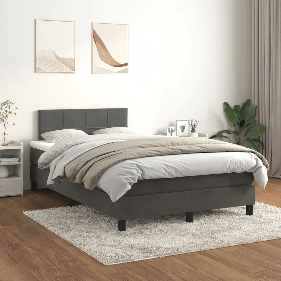 Sommier à lattes de lit et matelas gris foncé 120x190cm velours - 3