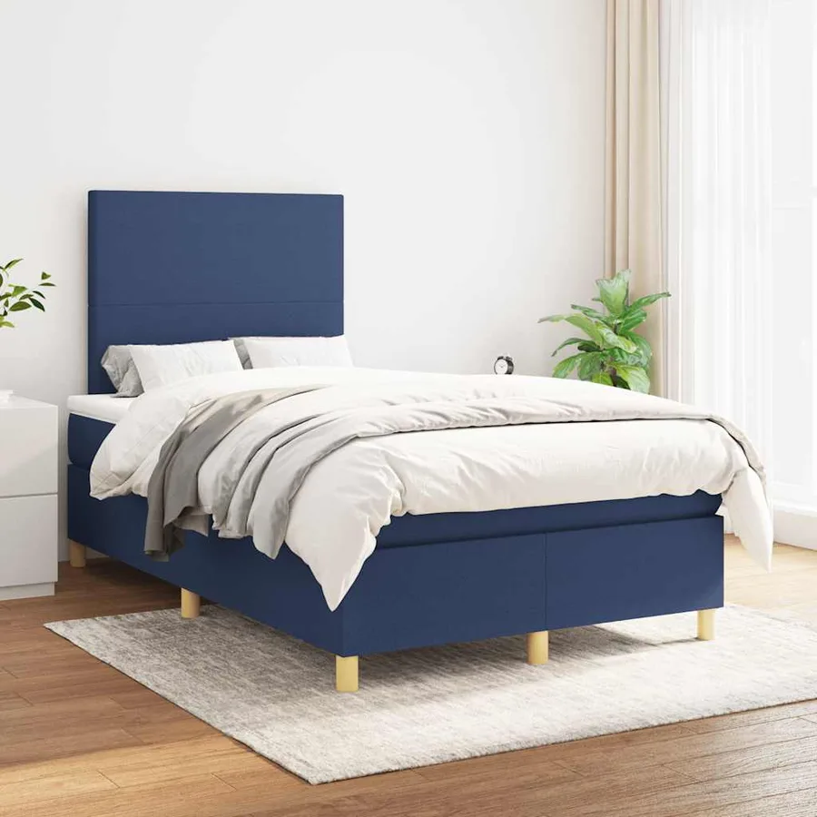 Sommier à lattes de lit avec matelas bleu 120x190 cm tissu - 3