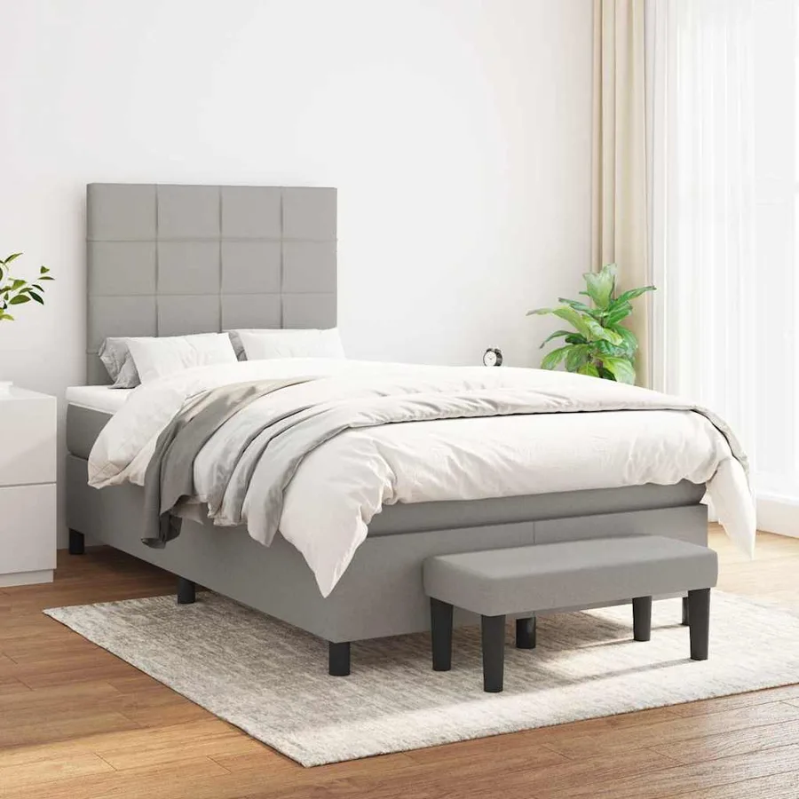 Sommier à lattes de lit et matelas gris clair 120x190 cm tissu - 3