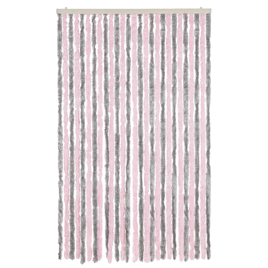 Rideau anti-mouches gris argenté et rose 118x220 cm chenille - 3