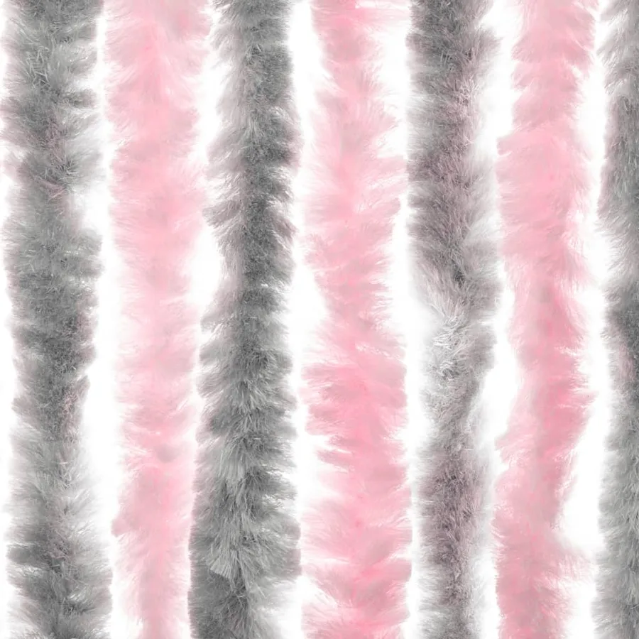 Rideau anti-mouches gris argenté et rose 118x220 cm chenille - 5