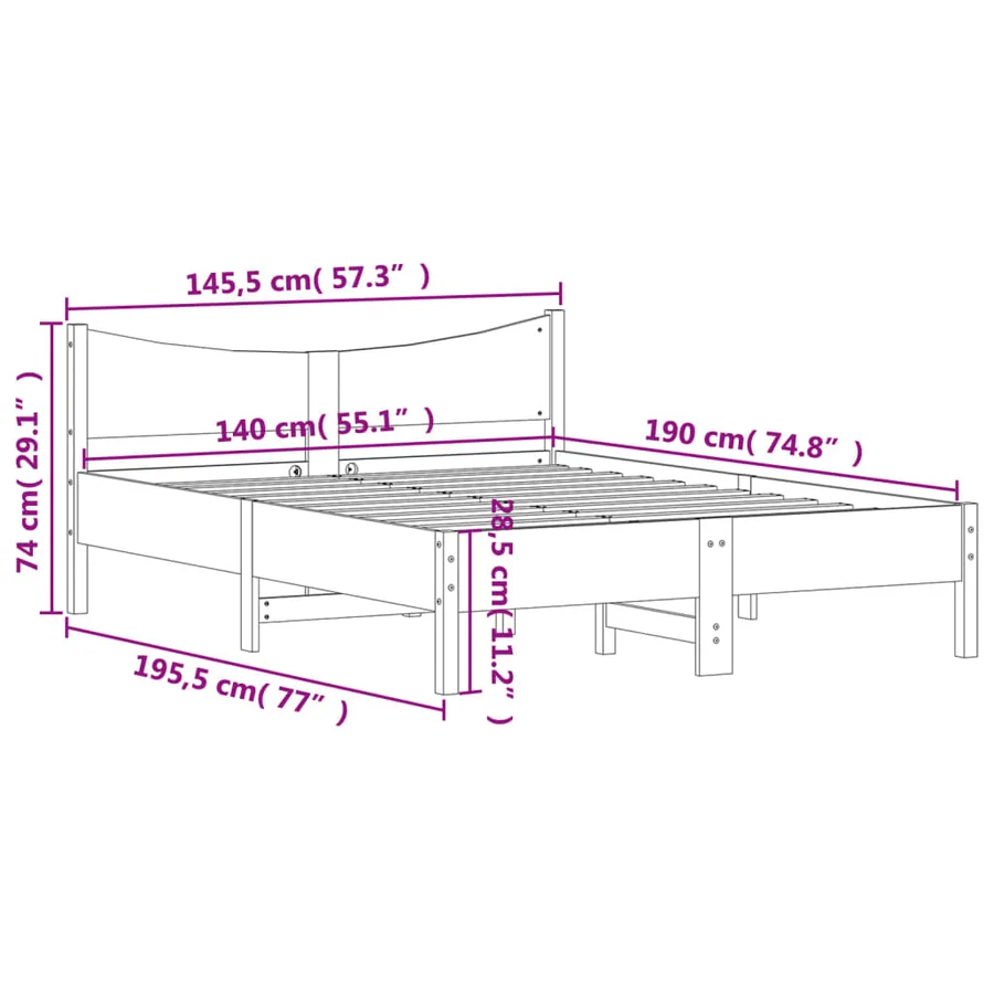 Cadre de lit sans matelas cire marron 140x190cm bois pin massif - 9