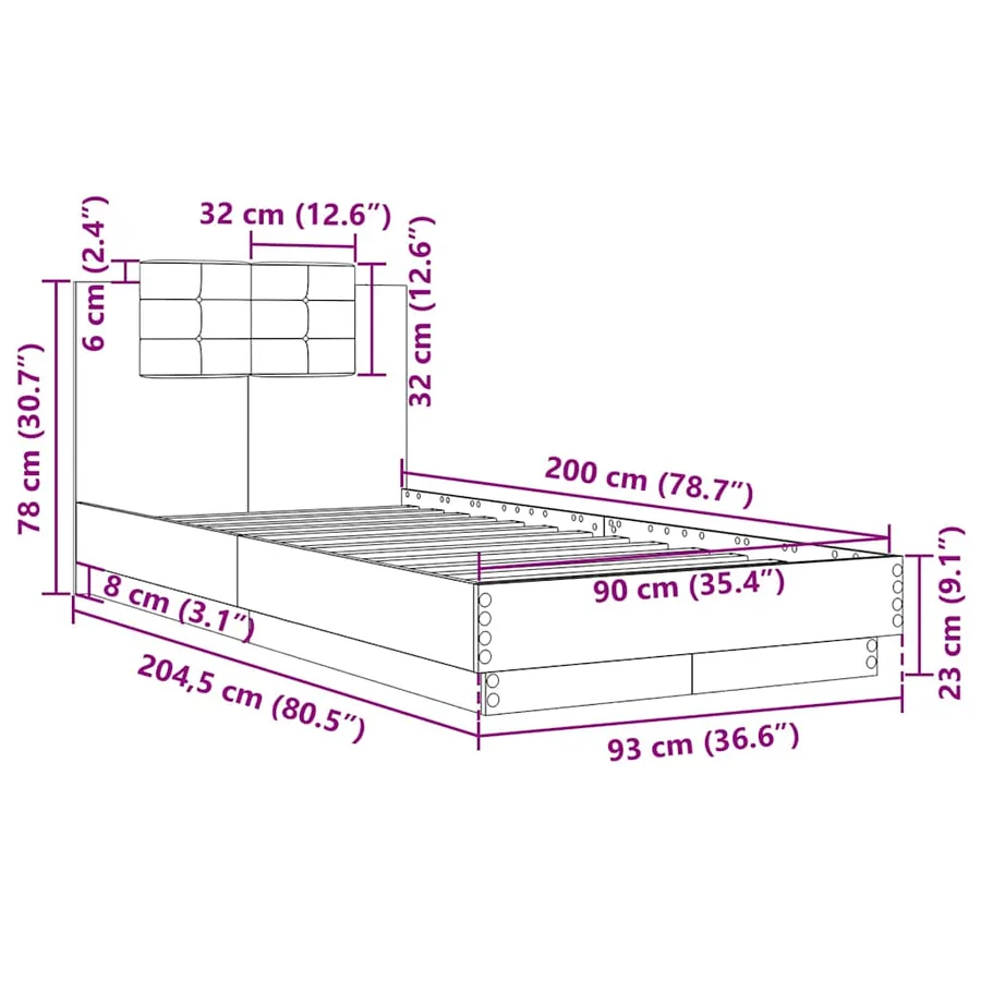 Cadre de lit sans matelas gris béton 90x200 cm - 9
