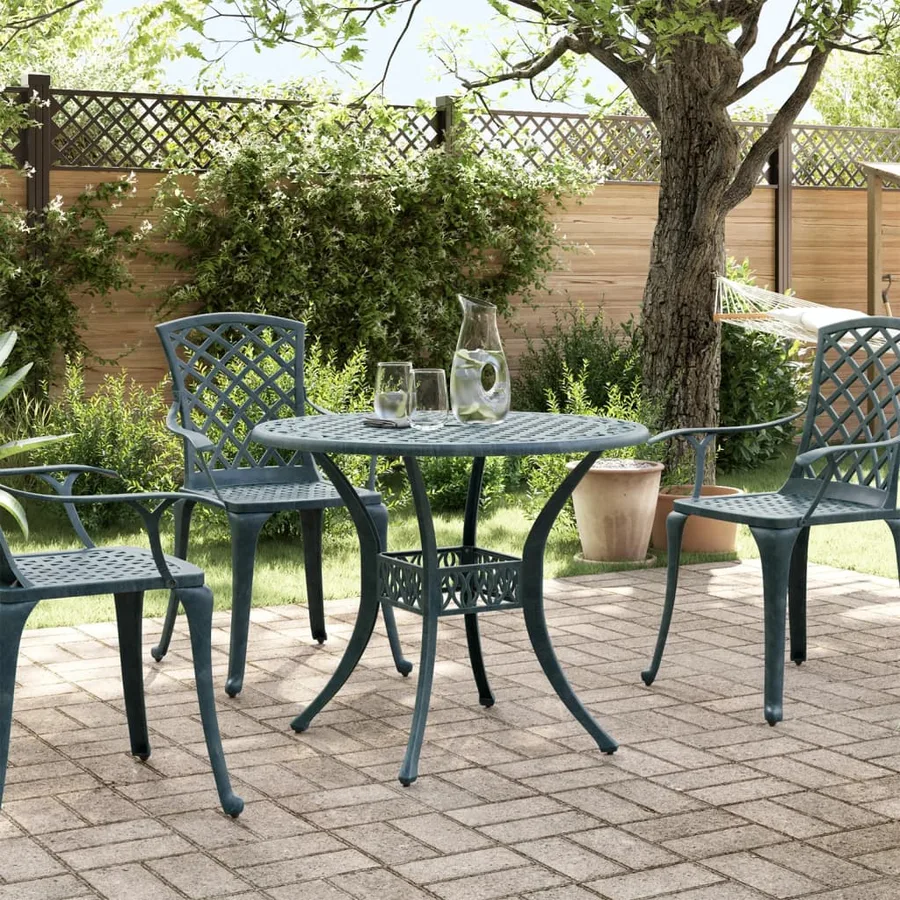 Table de jardin vert Ø90x75 cm aluminium coulé - 3