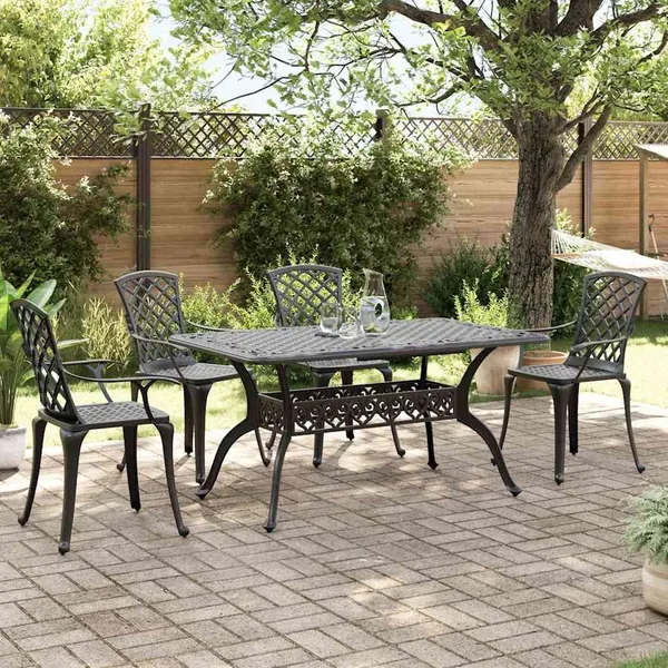 Ensemble à manger de jardin 5 pcs noir aluminium coulé