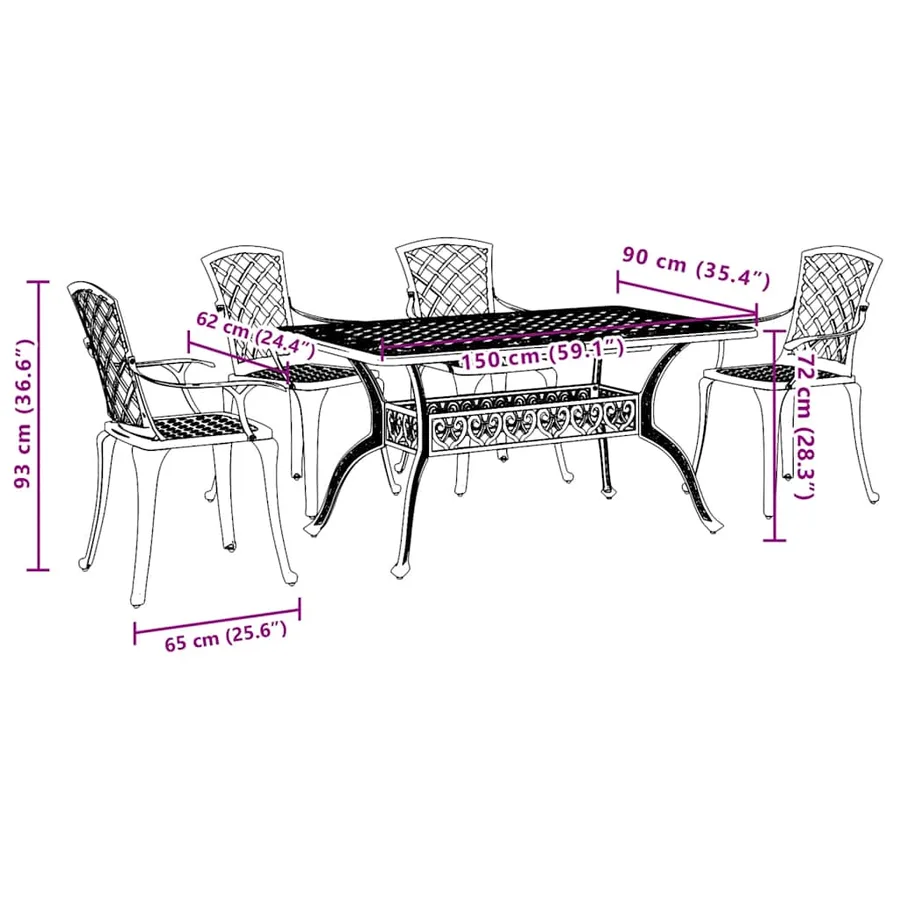 Ensemble à manger de jardin 5 pcs noir aluminium coulé - 11