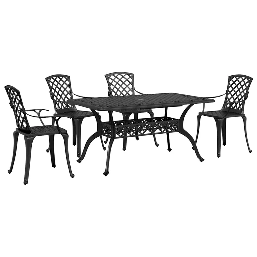 Ensemble à manger de jardin 5 pcs noir aluminium coulé - 2