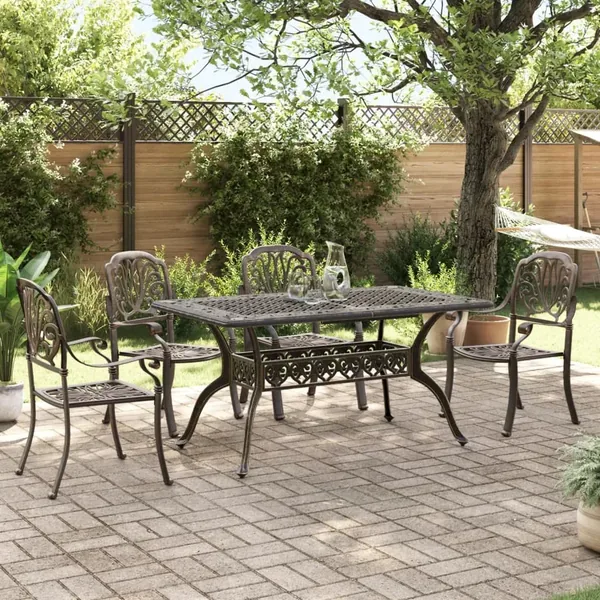 Ensemble manger de jardin 5 pcs bronze aluminium coulé