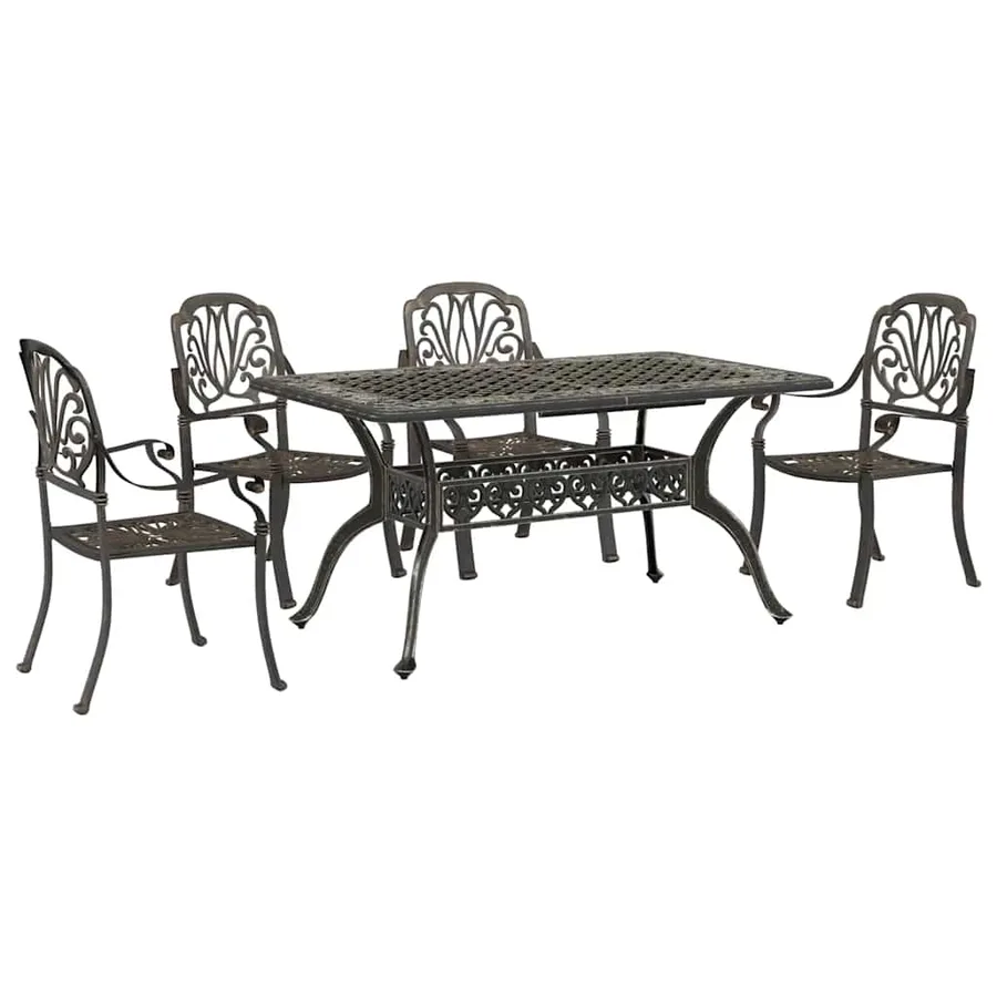 Ensemble manger de jardin 5 pcs bronze aluminium coulé - 2