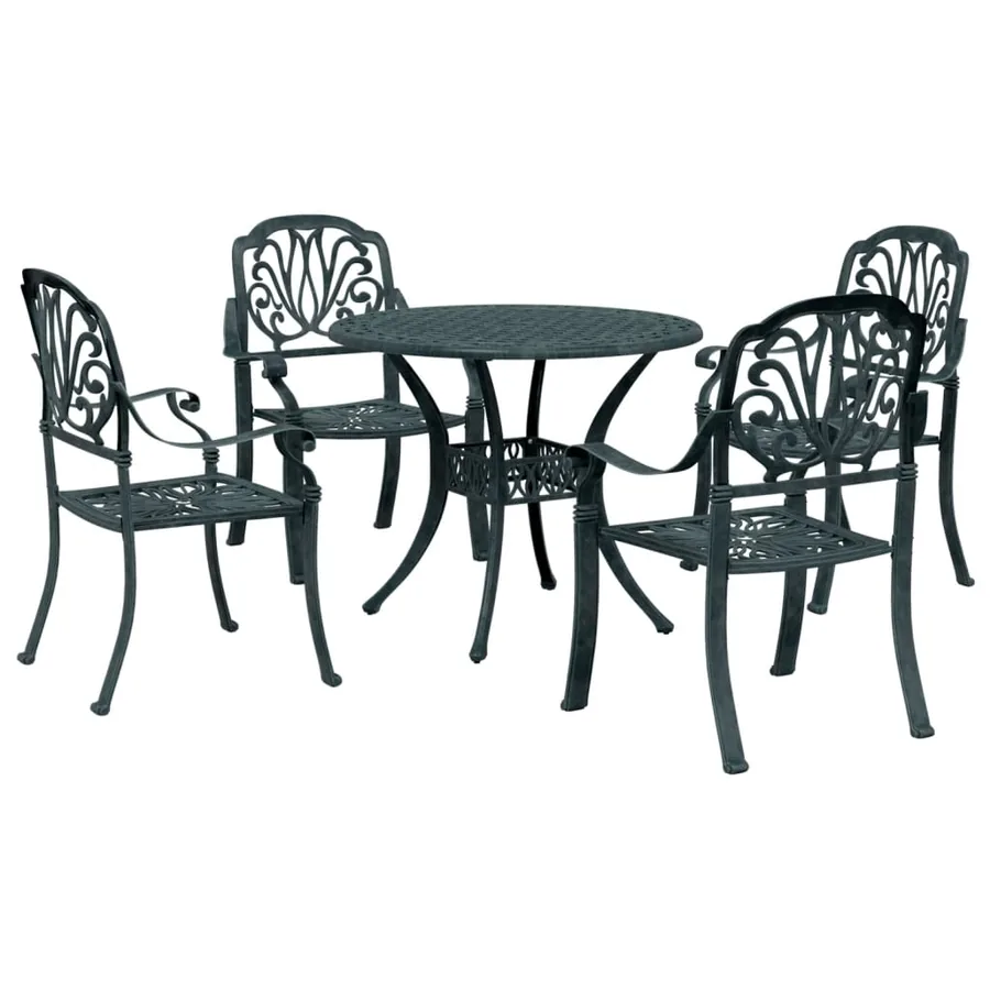 Ensemble à manger de jardin 5 pcs vert aluminium coulé