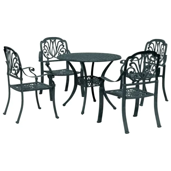 Ensemble à manger de jardin 5 pcs vert aluminium coulé