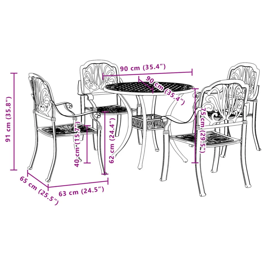 Ensemble à manger de jardin 5 pcs vert aluminium coulé - 11