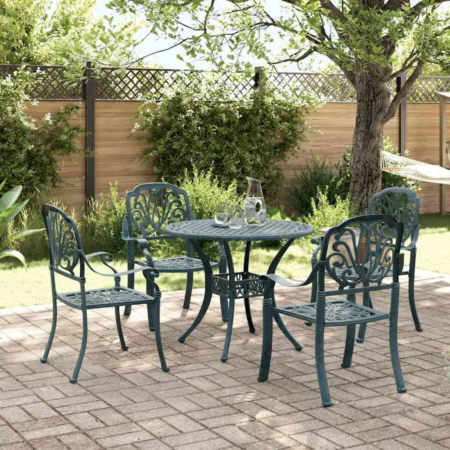 Ensemble à manger de jardin 5 pcs vert aluminium coulé - 2