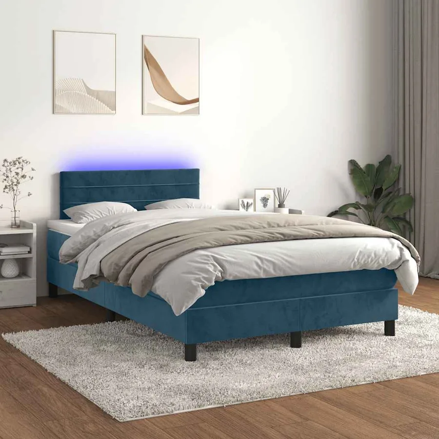 Sommier à lattes de lit avec matelas LED bleu foncé 120x190 cm - 4