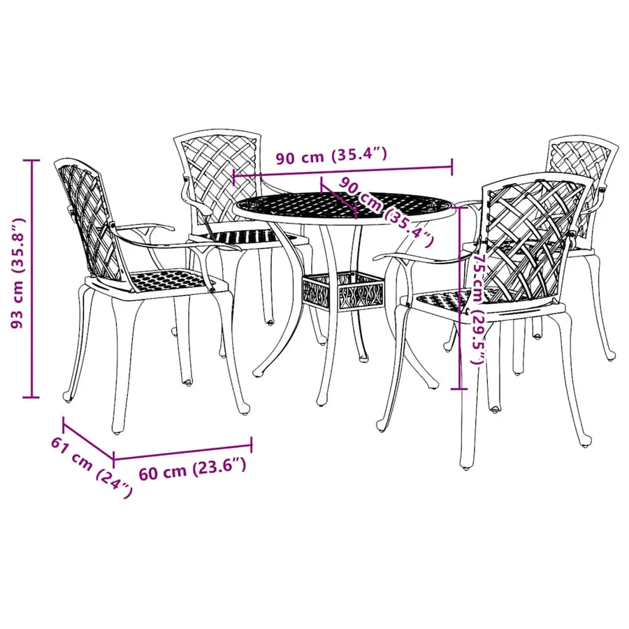 Ensemble à manger de jardin 5 pcs blanc aluminium coulé - 11
