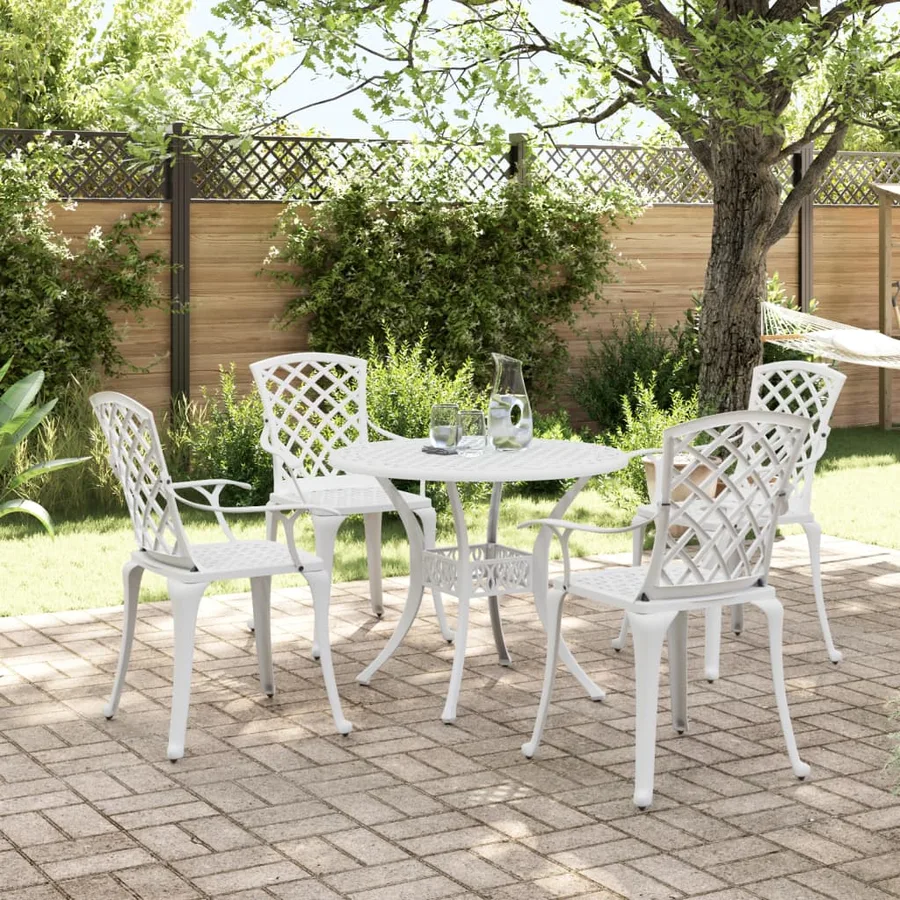 Ensemble à manger de jardin 5 pcs blanc aluminium coulé - 2