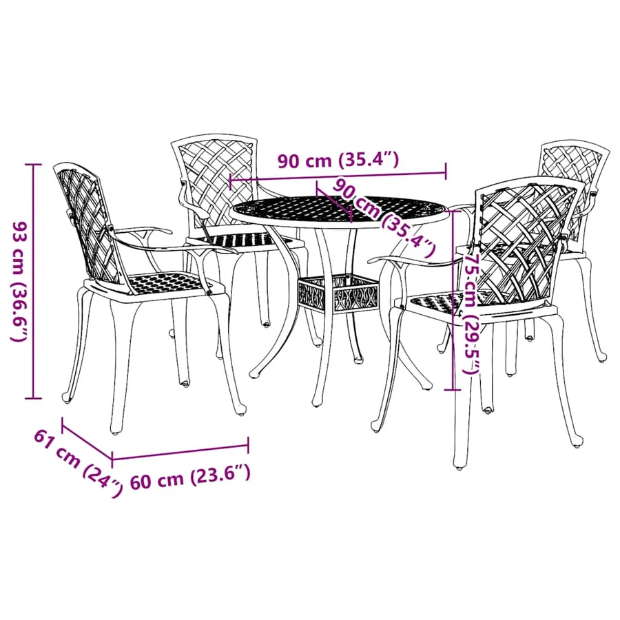 Ensemble manger de jardin 5 pcs bronze aluminium coulé - 11