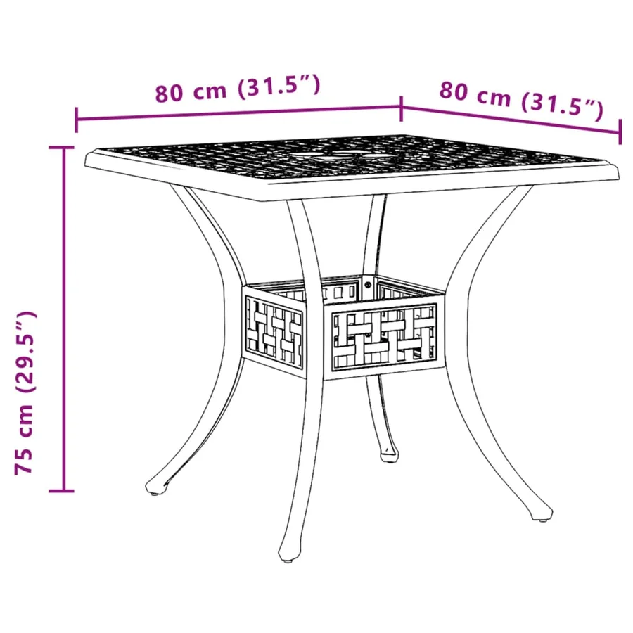 Table de jardin noir 80x80x75 cm aluminium coulé - 11