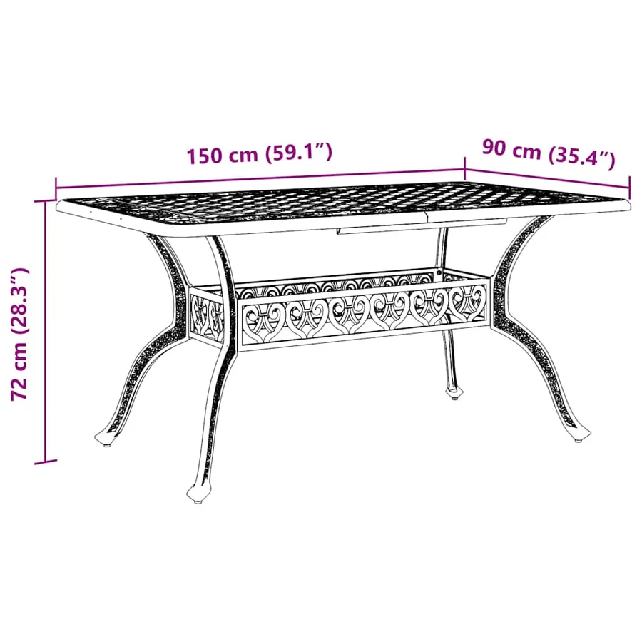 Table de jardin vert 150x90x72 cm aluminium coulé - 11