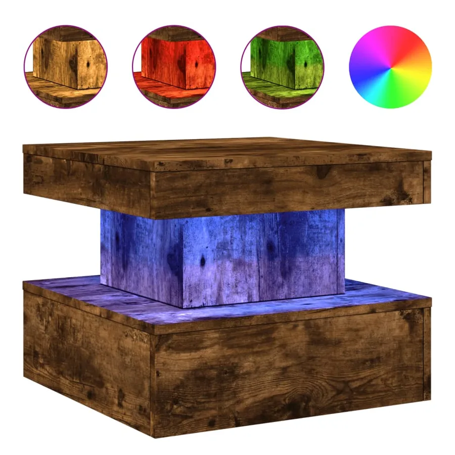 Table basse avec lumières LED chêne fumé 50x50x40 cm - 2