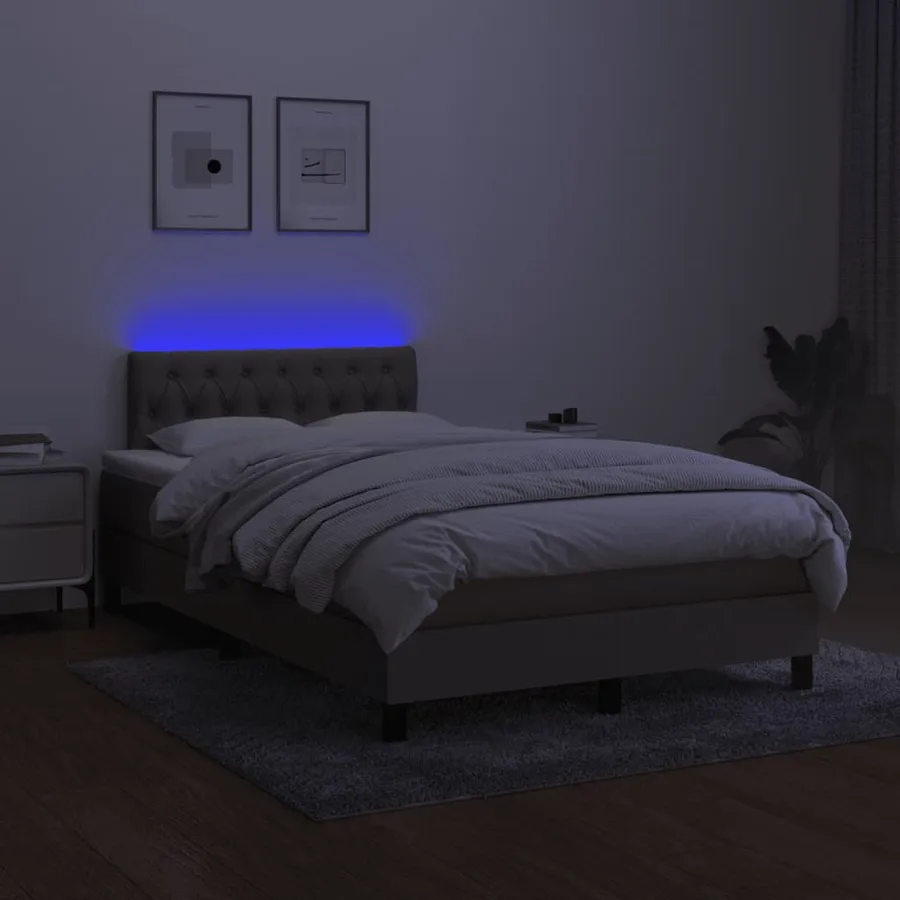 Sommier à lattes de lit matelas et LED taupe 120x190 cm tissu - 4