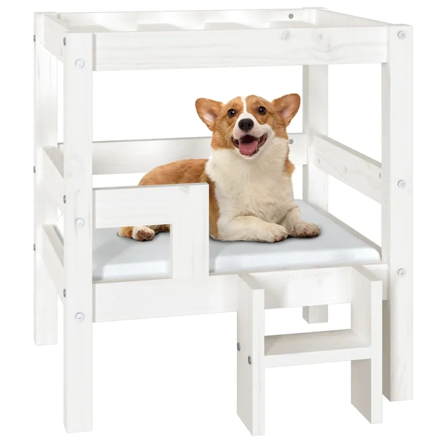 Lit pour chien Blanc 55,5x53,5x60 cm Bois de pin solide - 4