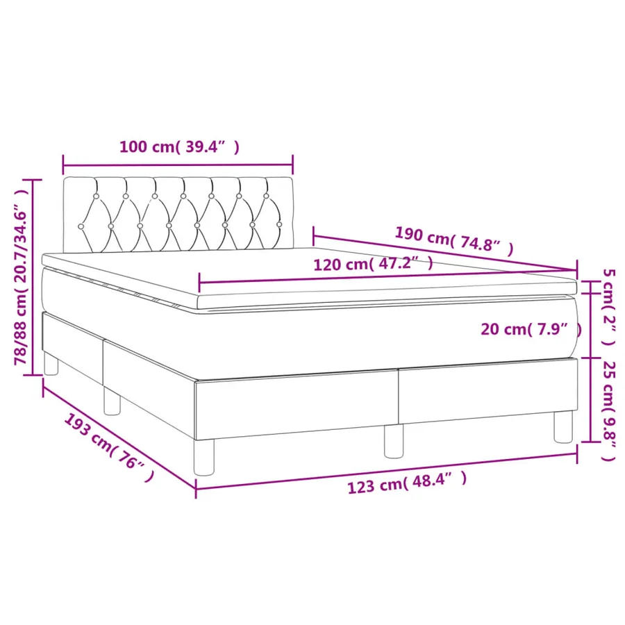 Sommier à lattes de lit matelas et LED crème 120x190 cm tissu - 11