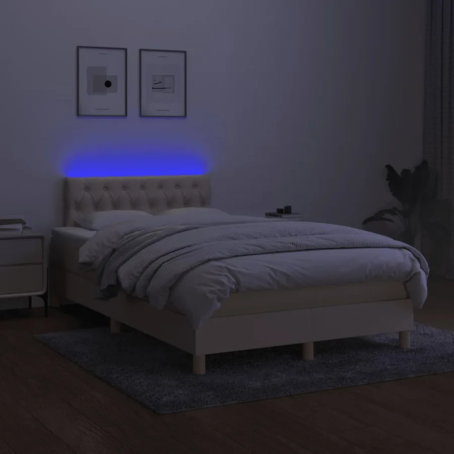Sommier à lattes de lit matelas et LED crème 120x190 cm tissu - 5