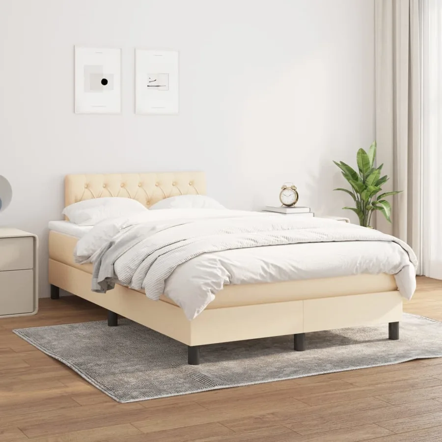 Sommier à lattes de lit avec matelas crème 120x190 cm tissu - 3
