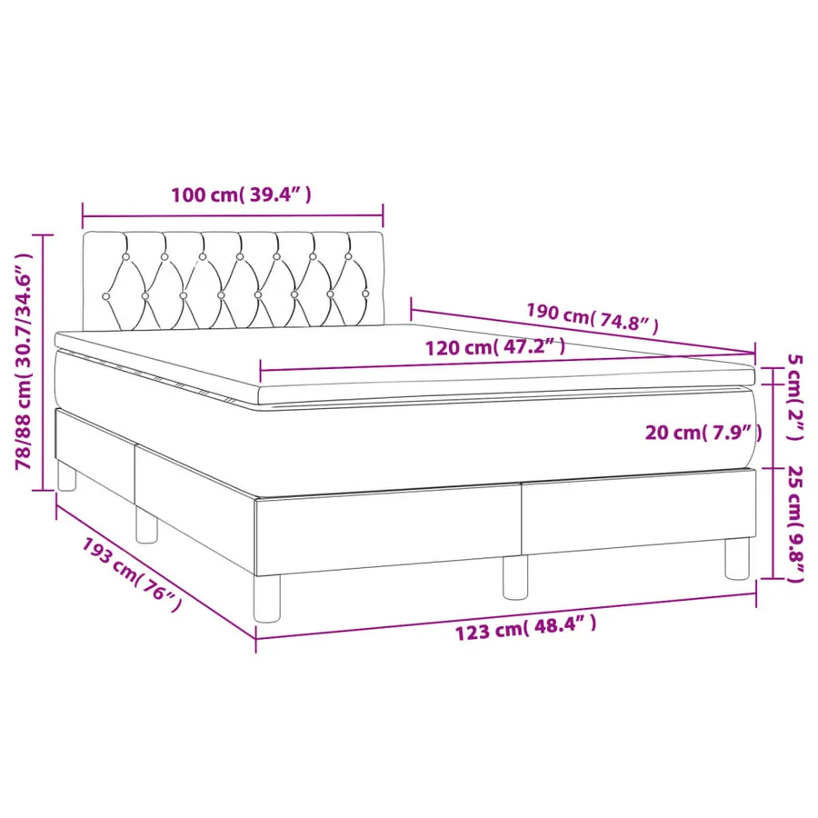 Sommier à lattes de lit matelas et LED bleu 120x190 cm tissu - 11