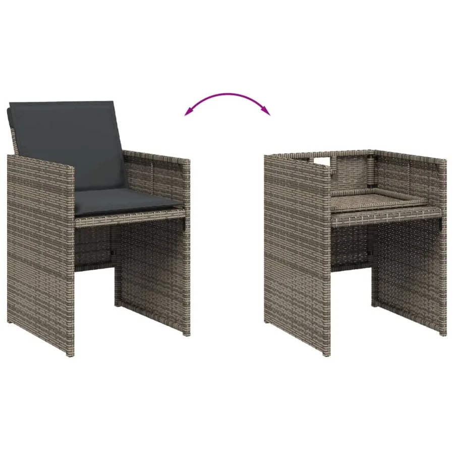 Ensemble à manger de jardin 11pcs avec coussins gris poly rotin - 6