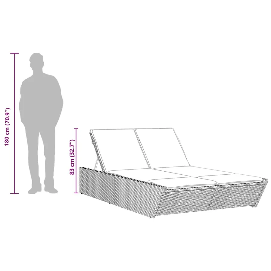 Chaise longue double avec coussins marron résine tressée - 11
