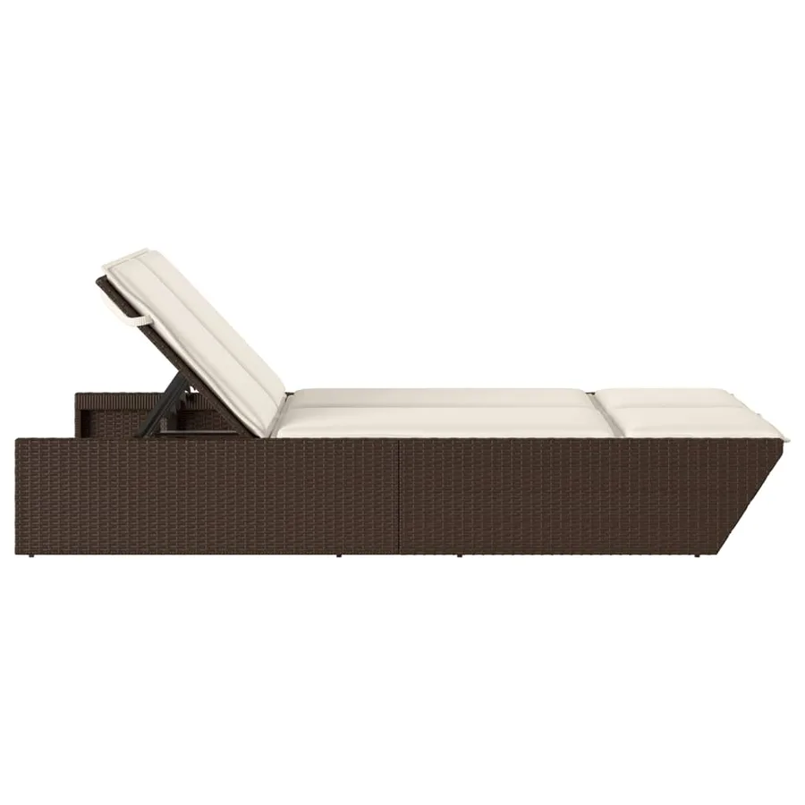 Chaise longue double avec coussins marron résine tressée - 4