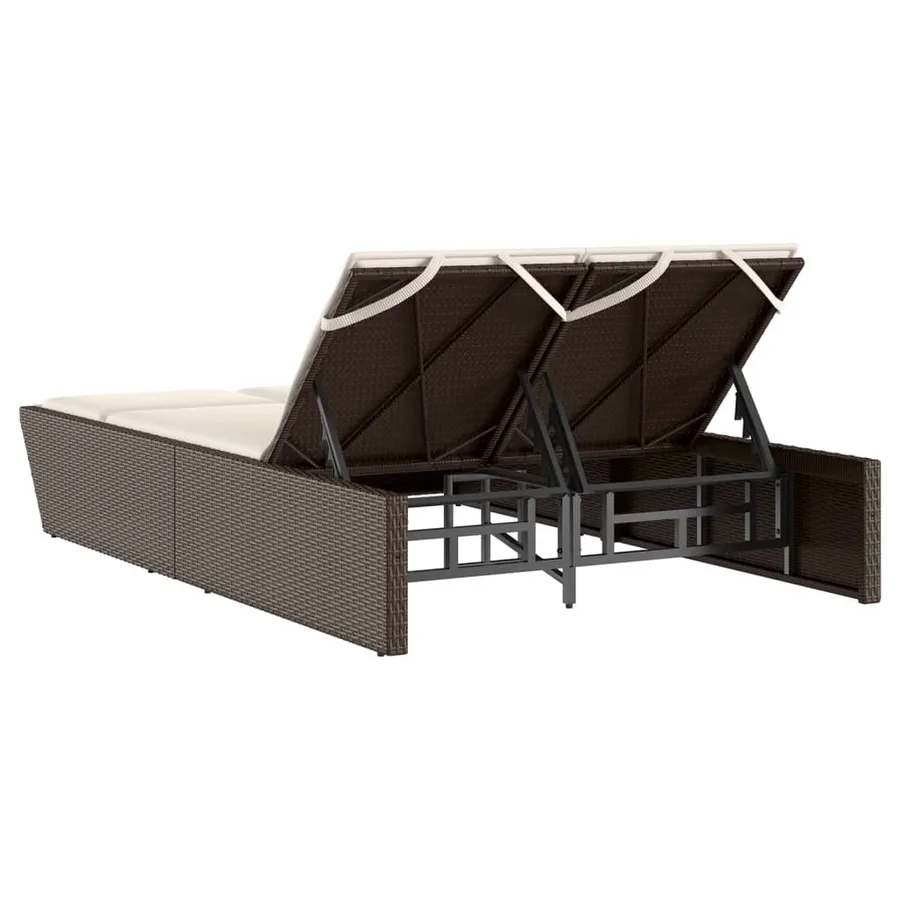 Chaise longue double avec coussins marron résine tressée - 5