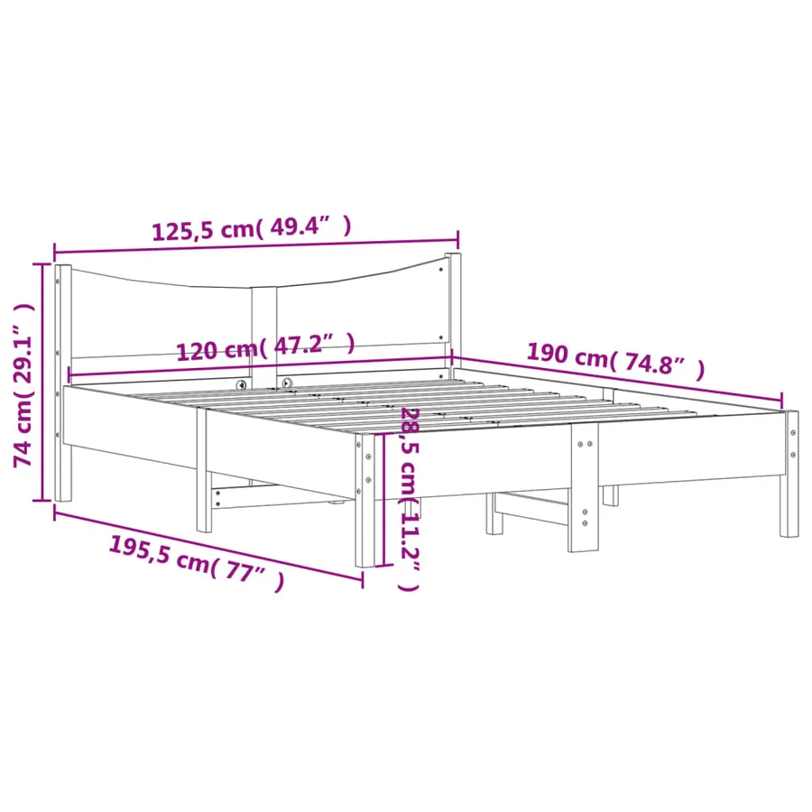 Cadre de lit sans matelas blanc 120x190 cm bois de pin massif - 9