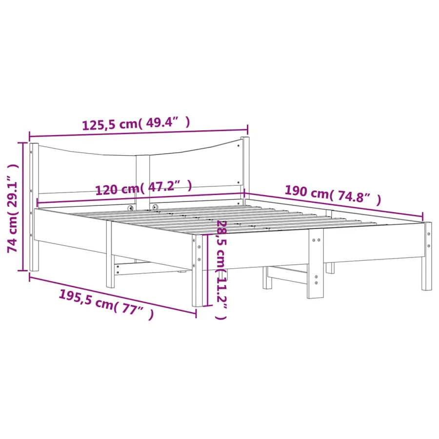 Cadre de lit sans matelas cire marron 120x190cm bois pin massif - 9