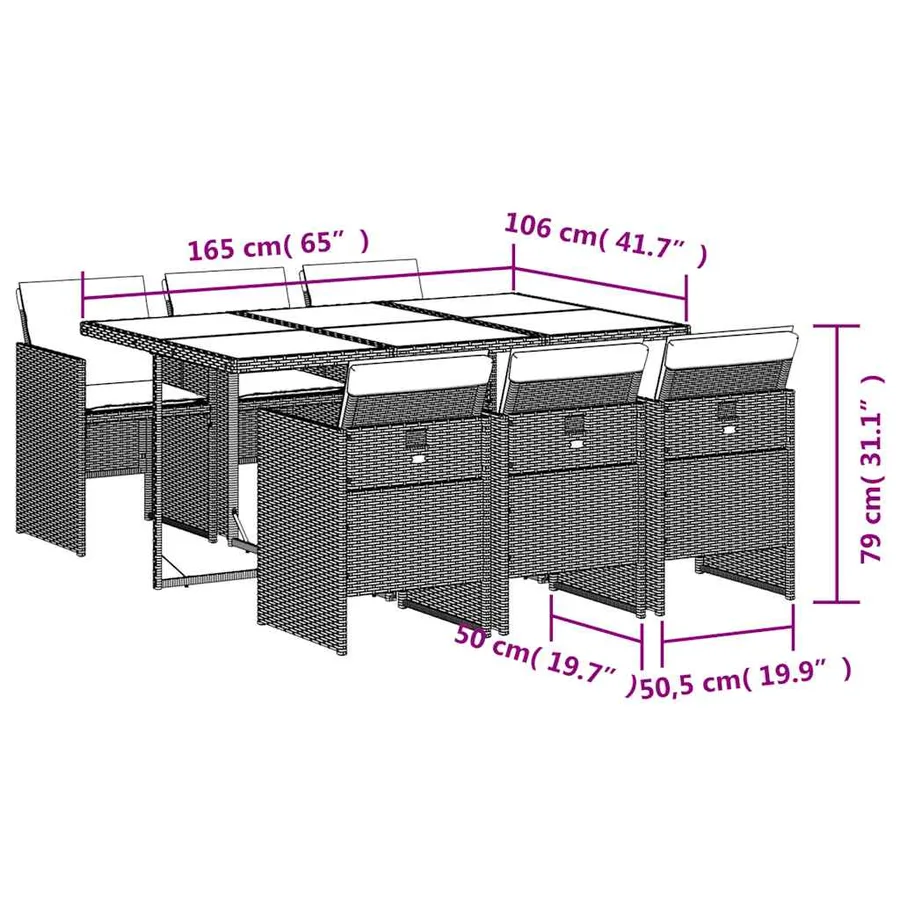 Ensemble à manger de jardin et coussins 7 pcs gris rotin - 6
