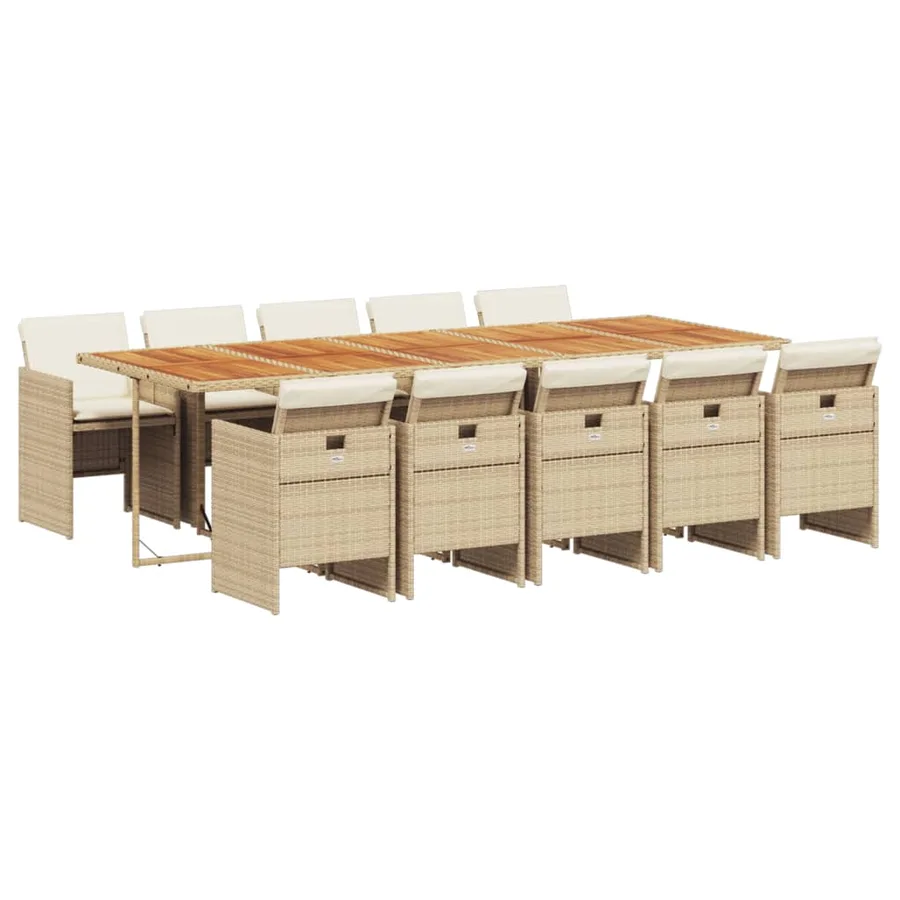 Ensemble à manger de jardin et coussins 11 pcs beige poly rotin - 2