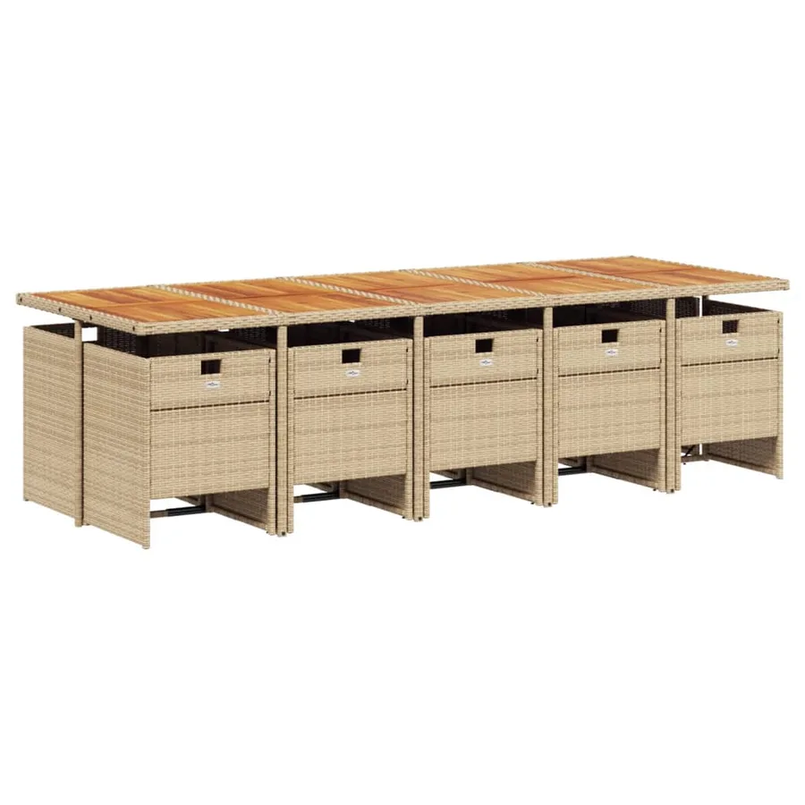 Ensemble à manger de jardin et coussins 11 pcs beige poly rotin - 3