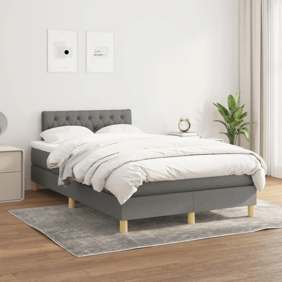 Sommier à lattes de lit avec matelas gris foncé 120x190cm tissu - 3