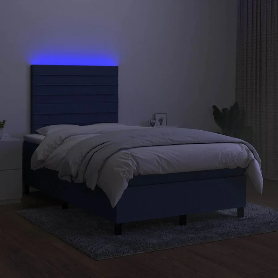 Sommier à lattes de lit matelas et LED bleu 120x190 cm tissu - 4