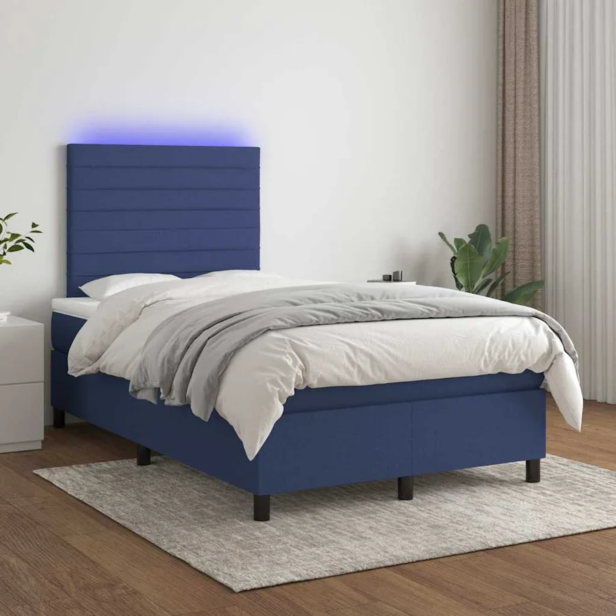 Sommier à lattes de lit matelas et LED bleu 120x190 cm tissu - 5