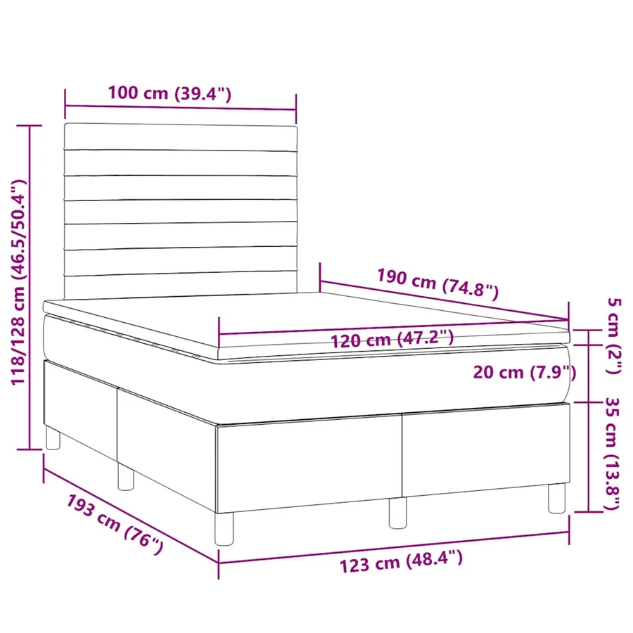 Sommier à lattes de lit matelas et LED bleu 120x190 cm tissu - 11